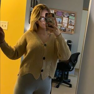 tan button up sweater